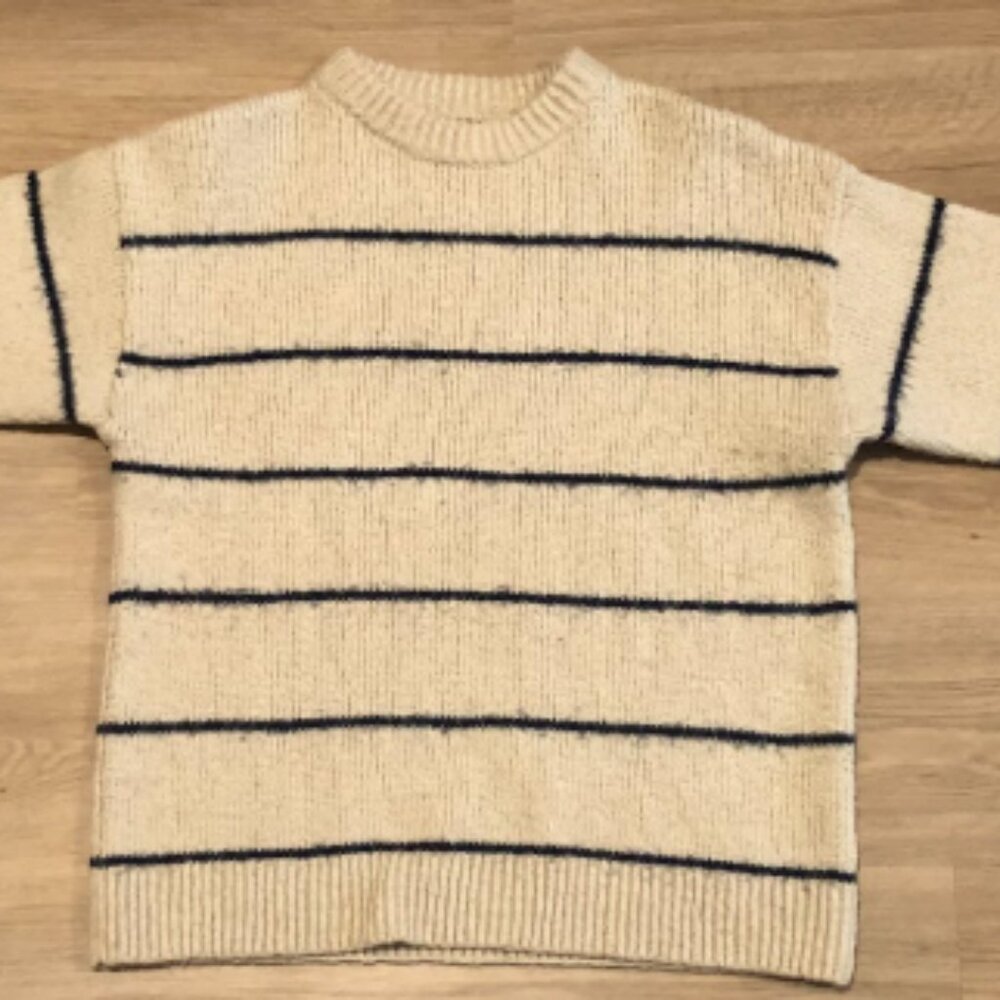 Zara Beige and Blue Striped Knit Sweater